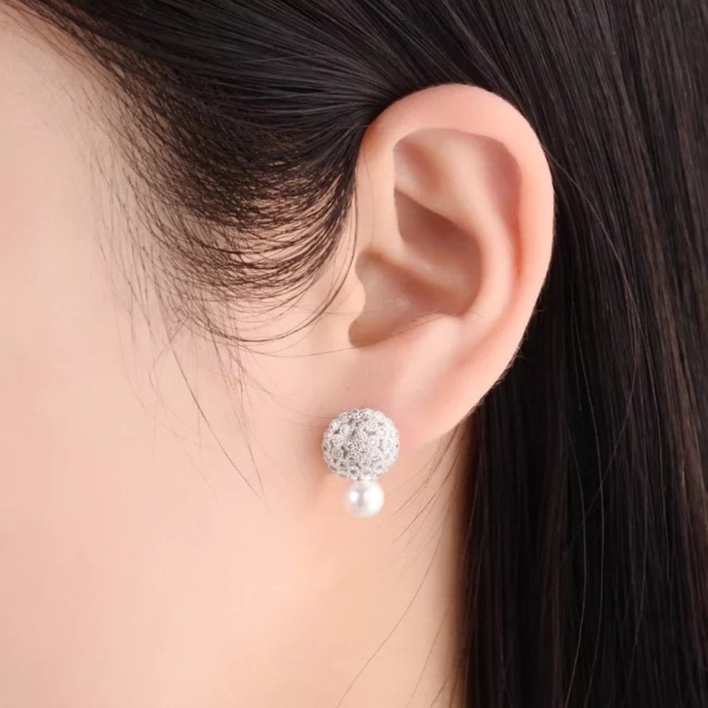 S925 Shell Pearl CZ Stud Earrings - Picture 6 of 9
